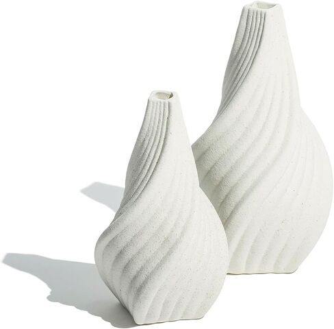 Rustic Minimalistic White Ceramic Vase -Pampas Grass- Home Decor - Bathroom decor, farmhouse decor, Boho, flower vase, coffee table decor, kitchen decor, wedding centerpiece (Small Twist) in Saudi Arabia