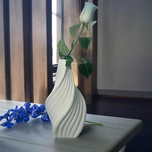Rustic Minimalistic White Ceramic Vase -Pampas Grass- Home Decor - Bathroom decor, farmhouse decor, Boho, flower vase, coffee table decor, kitchen decor, wedding centerpiece (Small Twist) in Saudi Arabia