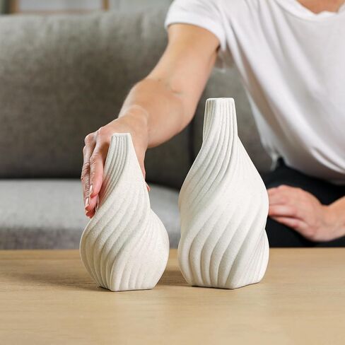 Rustic Minimalistic White Ceramic Vase -Pampas Grass- Home Decor - Bathroom decor, farmhouse decor, Boho, flower vase, coffee table decor, kitchen decor, wedding centerpiece (Small Twist) in Saudi Arabia