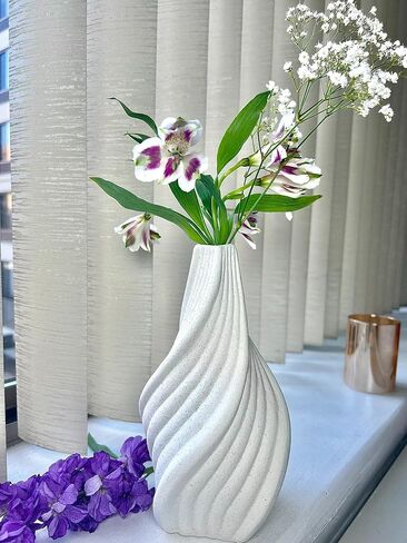Rustic Minimalistic White Ceramic Vase -Pampas Grass- Home Decor - Bathroom decor, farmhouse decor, Boho, flower vase, coffee table decor, kitchen decor, wedding centerpiece (Small Twist) in Saudi Arabia