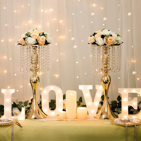 Wedding Centerpieces for Tables, 12.99in Metal Gold Vases for Centerpieces, 2PcsTall Crystal Flower Stand for Centerpiece Table Wedding Party Reception Home Decor in Saudi Arabia