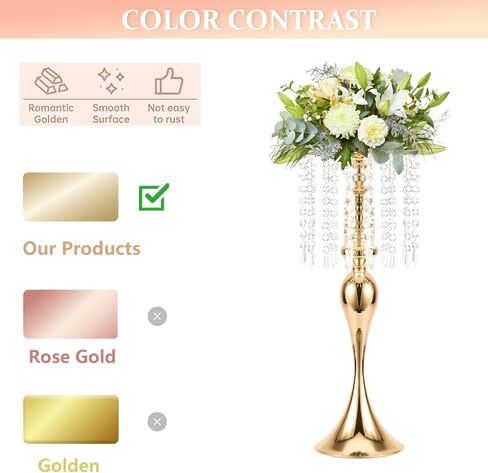 Wedding Centerpieces for Tables, 12.99in Metal Gold Vases for Centerpieces, 2PcsTall Crystal Flower Stand for Centerpiece Table Wedding Party Reception Home Decor in Saudi Arabia