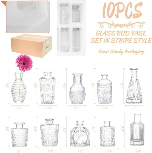 ZYX&CYX Glass Bud Vase Set of 10 Pcs，Small Glass Vases for Flowers，Clear Bud Vases in Bulk，Vintage Vases for Centerpieces，Small Glass Bud Vase for Wedding Decorations，Home Table Flower Décor in Saudi Arabia
