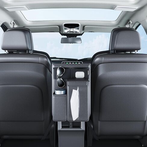 حامل محفظة السيارة بين المقاعد، وحدة تخزين مركزية عالية السعة لسيارات الدفع الرباعي الصغيرة، حامل مناديل 120 قطعة / حامل أكواب، أسود قطعة واحدة (موديل B - صغير - أسود) in Kuwait