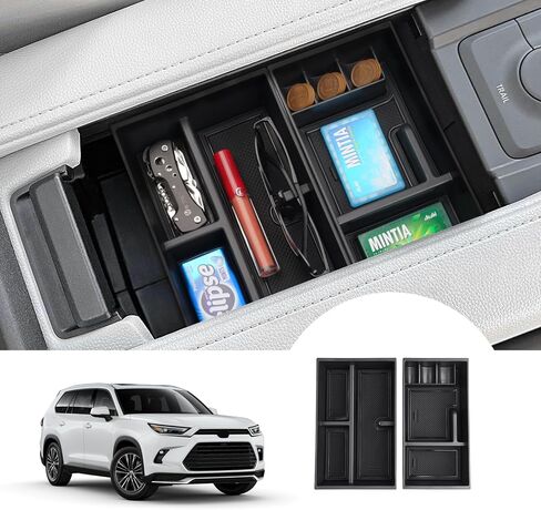منظم وحدة التحكم المركزية قطعتان من Autoorder لعام 2024 ملحقات تويوتا جراند هايلاندر صندوق تخزين مسند الذراع صينية إدخال ثانوية مع حصيرة مضادة للانزلاق in Saudi Arabia