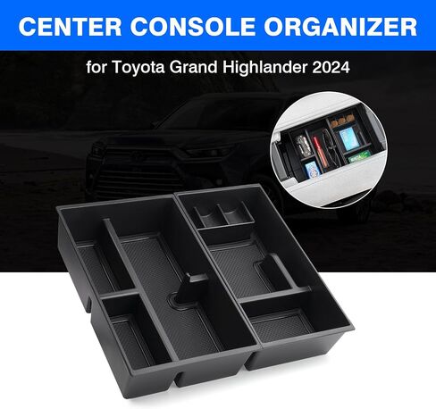 منظم وحدة التحكم المركزية قطعتان من Autoorder لعام 2024 ملحقات تويوتا جراند هايلاندر صندوق تخزين مسند الذراع صينية إدخال ثانوية مع حصيرة مضادة للانزلاق in Saudi Arabia