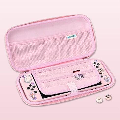 BelugaDesign Corgi Boba OLED Bundle | Carry Case Soft Cover Thumb Grips Kit | Cute Anime Bubble Tea Kawaii Dog Pink Pastel Travel Accessories for Girls Women | Compatible with Nintendo Switch OLED in Saudi Arabia
