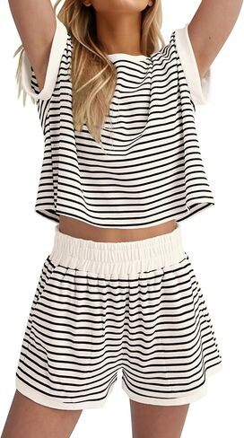 MISSACTIVER 2 قطعة صالة مجموعة المرأة شريط متماسكة قصيرة الأكمام تي شيرت السراويل الصيف غير رسمية المتسكعون السراويل مجموعات in Kuwait