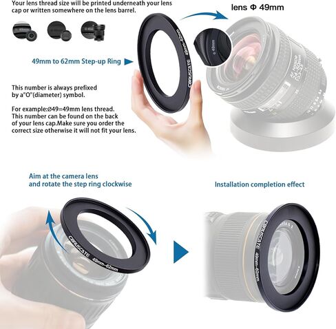 9Pcs 82mm Filter Ring Adapter Set,Metal Step Down Ring for All Brands UV ND CPL 82-46mm,82-49mm,82-52mm,82-55mm,82-58mm,82-62mm,82-67mm,82-72mm,82-77mm in Saudi Arabia