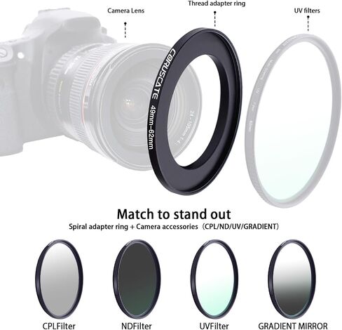 9Pcs 82mm Filter Ring Adapter Set,Metal Step Down Ring for All Brands UV ND CPL 82-46mm,82-49mm,82-52mm,82-55mm,82-58mm,82-62mm,82-67mm,82-72mm,82-77mm in Saudi Arabia