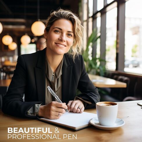 القلم التنفيذي - قلم الكرة الدوارة الفضي الأنيق. حبر جل شنايدر ذو نقطة دقيقة للكتابة بسلاسة. قلم فاخر وفاخر للرجال والنساء. مجموعة هدايا أقلام Chrome، Premium، Business، High End Pen in Kuwait