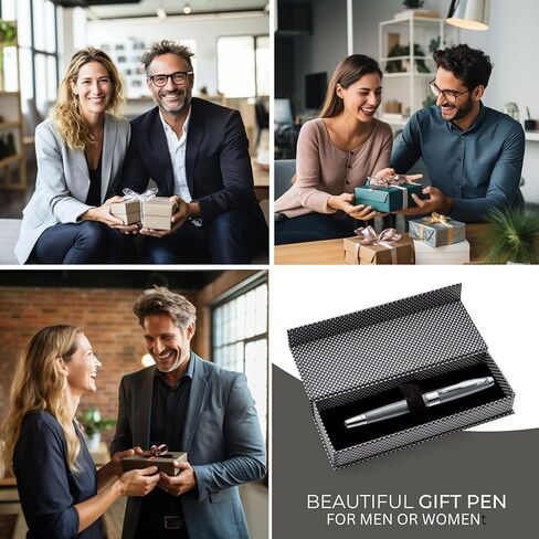 القلم التنفيذي - قلم الكرة الدوارة الفضي الأنيق. حبر جل شنايدر ذو نقطة دقيقة للكتابة بسلاسة. قلم فاخر وفاخر للرجال والنساء. مجموعة هدايا أقلام Chrome، Premium، Business، High End Pen in Kuwait