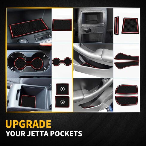 Fit for Volkswagen Jetta 2013-2018 Accessories, Upgraded Custom Non-Slip Cup Holder Inserts, Center Console Liners, Door Pocket Pads, Interior Anti-Dust Liner Mats (10-PCS, Red Trim) in Saudi Arabia