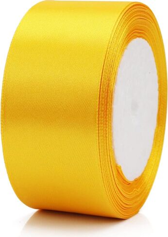 AKOAK 2 Inches 25 Yard Satin Ribbon, Craft Fabric Ribbon, Perfect for Wedding, Bouquets, Handmade Bows and Gift Wraping (Yellow) in Saudi Arabia