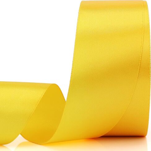 AKOAK 2 Inches 25 Yard Satin Ribbon, Craft Fabric Ribbon, Perfect for Wedding, Bouquets, Handmade Bows and Gift Wraping (Yellow) in Saudi Arabia