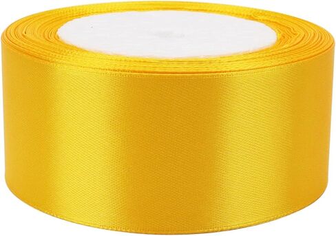 AKOAK 2 Inches 25 Yard Satin Ribbon, Craft Fabric Ribbon, Perfect for Wedding, Bouquets, Handmade Bows and Gift Wraping (Yellow) in Saudi Arabia
