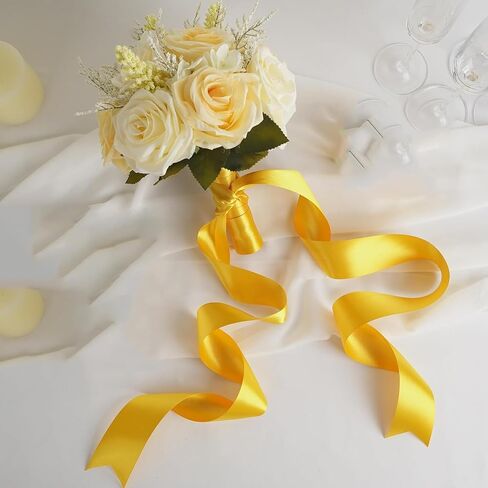 AKOAK 2 Inches 25 Yard Satin Ribbon, Craft Fabric Ribbon, Perfect for Wedding, Bouquets, Handmade Bows and Gift Wraping (Yellow) in Saudi Arabia