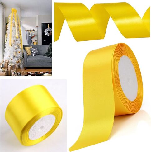 AKOAK 2 Inches 25 Yard Satin Ribbon, Craft Fabric Ribbon, Perfect for Wedding, Bouquets, Handmade Bows and Gift Wraping (Yellow) in Saudi Arabia