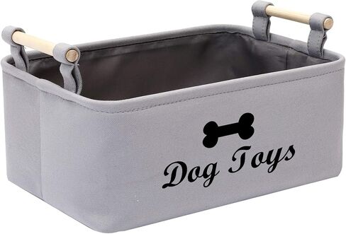 سلة ألعاب الكلاب من القماش من Geyecete لألعاب الكلاب، وبطانية الكلاب، وصناديق تخزين ألعاب الكلاب، بمقبض خشبي (رمادي اللون) in Kuwait
