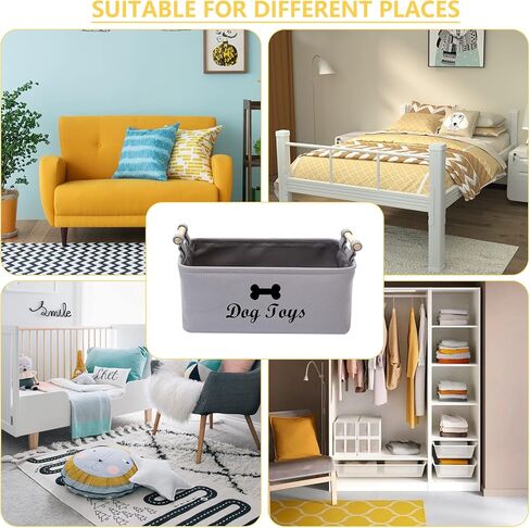 سلة ألعاب الكلاب من القماش من Geyecete لألعاب الكلاب، وبطانية الكلاب، وصناديق تخزين ألعاب الكلاب، بمقبض خشبي (رمادي اللون) in Kuwait