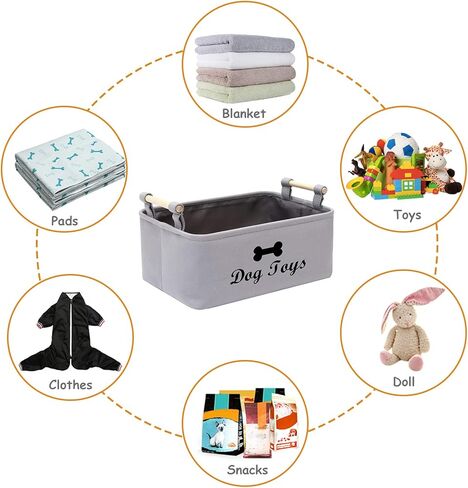 سلة ألعاب الكلاب من القماش من Geyecete لألعاب الكلاب، وبطانية الكلاب، وصناديق تخزين ألعاب الكلاب، بمقبض خشبي (رمادي اللون) in Kuwait
