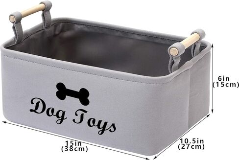 سلة ألعاب الكلاب من القماش من Geyecete لألعاب الكلاب، وبطانية الكلاب، وصناديق تخزين ألعاب الكلاب، بمقبض خشبي (رمادي اللون) in Kuwait