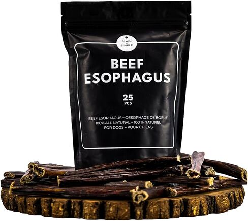 Plain & Simple 6 Inches Beef Gullet Sticks for Dogs |10 Oz - 25 Pcs Hormone Free Beef Esophagus Dog Treats | Highly Digestible High Protein Dehydrated Organic Dog Treats in Saudi Arabia