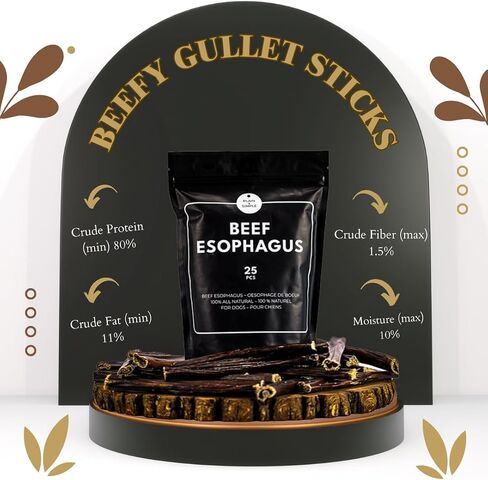 Plain & Simple 6 Inches Beef Gullet Sticks for Dogs |10 Oz - 25 Pcs Hormone Free Beef Esophagus Dog Treats | Highly Digestible High Protein Dehydrated Organic Dog Treats in Saudi Arabia
