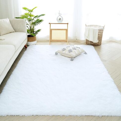 Area Rug 8x10 Feet High Pile Boho Area Rug Thickened Non-Slip Backing Shaggy Fluffy Rugs for Indoor Floor Carpet for Bedroom Living Room Dorm Office Kids Dark White in Saudi Arabia