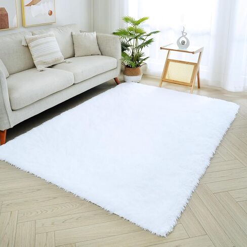 Area Rug 8x10 Feet High Pile Boho Area Rug Thickened Non-Slip Backing Shaggy Fluffy Rugs for Indoor Floor Carpet for Bedroom Living Room Dorm Office Kids Dark White in Saudi Arabia