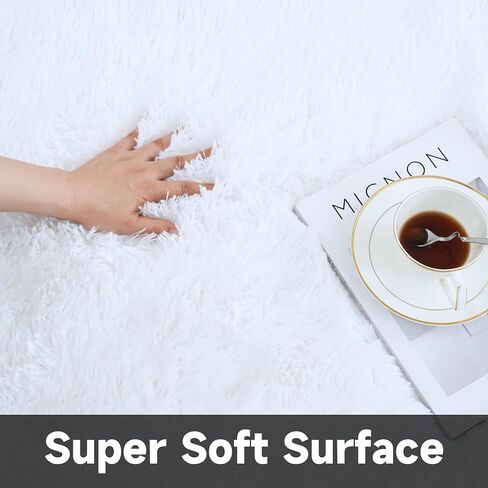 Area Rug 8x10 Feet High Pile Boho Area Rug Thickened Non-Slip Backing Shaggy Fluffy Rugs for Indoor Floor Carpet for Bedroom Living Room Dorm Office Kids Dark White in Saudi Arabia