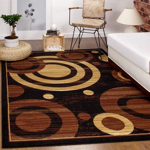Antep Rugs Kashan King Collection Galaxy Geometric Polypropylene Indoor Area Rug (Black/Beige, 5' x 7') in Saudi Arabia