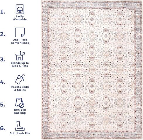 سجادة NuLOOM Gemma قابلة للغسل في الغسالة، سجادة رفيعة للغاية ذات زهور انتقالية، مقاس 2' 6'' x 8'، بيج in Saudi Arabia