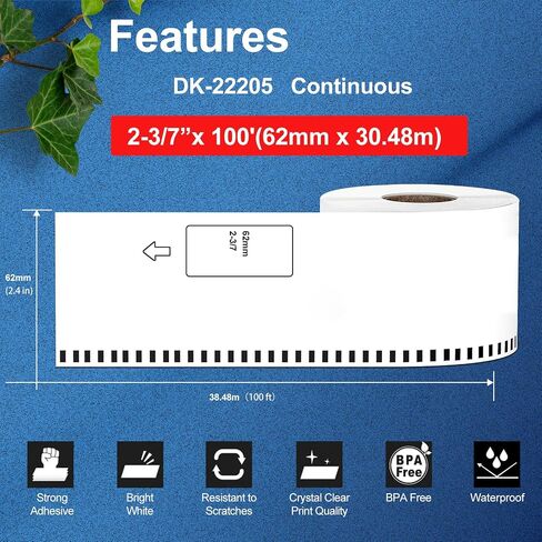 10 Rolls DK-2205 (2.4" X 100 Ft) Compatible Continuous Labels Replacement for Brother DK-2205, Use with Brother QL Label Printers -DK22205Labels [10 Rolls + 10 Frame] in Saudi Arabia