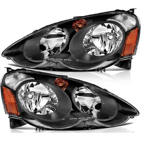Headlight Assembly For Acura RSX 2002-2004 Black Housing Amber Reflector Clear Lens Driver and Passenger Side Headlamp