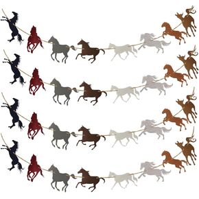 Oringaga 4 Horse Banner Party Supplies Decorations Western Cowboy Horse Racing Themed Baby Shower Birthday Party Favors