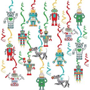 16pc Fun Robot Themed Hanging Swirls Birthday Party Decorations Happy Birthday Gear Up Robots Ceiling Swirls Robot Party Streamers for Tech-Loving Child Kids Birthday Baby Shower Party Supplies