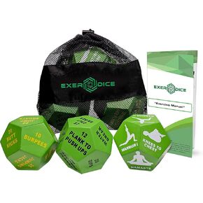 3-Pack Exercise Dice Bundle with Fitness Manual & Bag | Perfect for HIIT, Cardio, Yoga, Stretching, Strength Training, Sports, Crossfit, Plyometrics, Body Weight, Group Classes, All Ages, WOD
