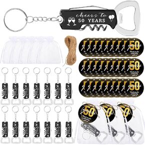 30 Set 50th Birthday Party Favors for Guests 30 Pcs 50th Bottle Opener Keychain Bulk 30 Pcs Thank You Cards 30 Pcs Organza Bags with Rope for Birthday Wedding Shower Souvenirs Gifts Supplies