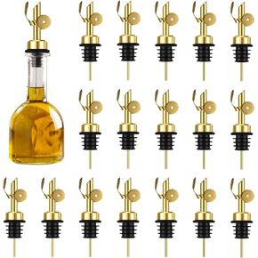 Blulu 24 Pcs Olive Oil Bottle Spout Stainless Steel Oil Dispenser Spout Weighted Liquor Spout Bulk Self Closing Olive Oil Spout Bottle Pourers for Wine Syrup Home Bar Accessories(Gold)