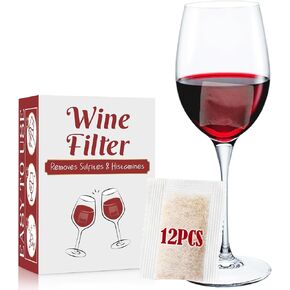 YARKOR Wine Filter 12 Packs, Removes Histamines and Sulfites, Reduce and Alleviate Wine Allergies & Sensitivities - Stops Red Wine Headaches Nausea, Natural Purifier Filters
