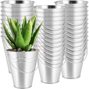 30 Pack 4.5 x 5 Inch Galvanized Metal Buckets, Silver Metallic Pails with Handle, Mini Tinplate Tin Pails for Craft, Ice, Candy Snack, Flower Decoration