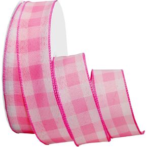 Morex Gingham Style Ribbon, Wired Taffeta, 1-1/2 inch by 50 Yards, Light Pink