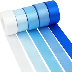 Blue Satin Ribbon 1 Inch Blue Ribbon for Gift Wrapping Crafts Wedding Bridal Shower Blue Ribbon for Baby Shower Party Decorations, 5 Rolls Assortment, 10 Yards Each Color, Total 50 Yards