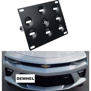 DEWHEL Front Bumper Tow Hook License Plate Mount Bracket Holder Bolt On No Drill Hole Aluminum Performance for 16-Up 6th Gen Chevrolet Camaro 2016 2017