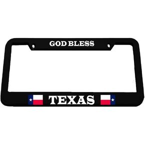 Speedy Pros God Bless Texas Zinc Metal License Plate Frame Car Auto Tag Holder - Black 2 Holes