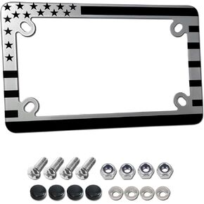 Aootf Motorcycle License Plate Frame, American Flag Motorcycle Tag Plate Holder Bracket with Screws Nuts Caps for Moto Moped Motorbike Scooter Bike Mount