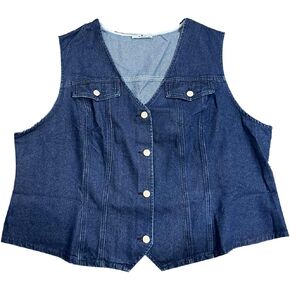 Agnes Orinda Plus Size Denim Jackets for Women V Neck Sleeveless Utility Jean Denim Vests