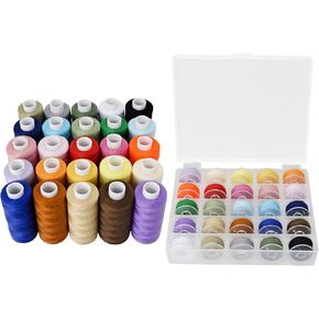 50PCS Sewing Thread Kit, 25 Colors, Each 400 Yards per Polyester Thread Spools with Same Color, with Plastic Case, Used for Manual Sewing DIY Emergency Travel, Household Sewing Machine