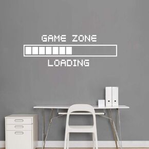 Vinyl Wall Decal Game Zone Loading Wall Sticker for Teens Boys Bedroom Home Decor Gaming Wall Decal Gamer Decoration Wall Stickers AY1010 (17X48", White)